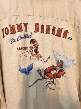 Vintage Tommy Bahama 2X button-down silk shirt, Dr. Bahama Dr. cocktail